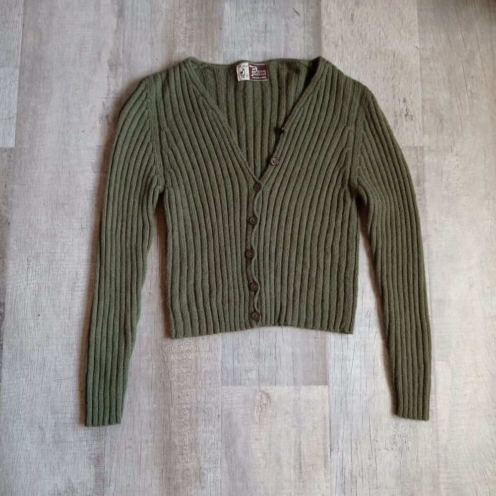 Peruvian Fashion Alpaca Cardigan Sweater XL Handmade In Peru Green Women's